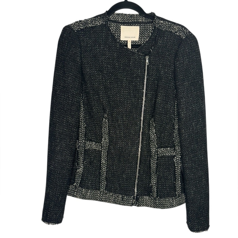 Rebecca Taylor Academia Business Structured Tweed Distressed Raw Hem Blazer 8 - Picture 2 of 15